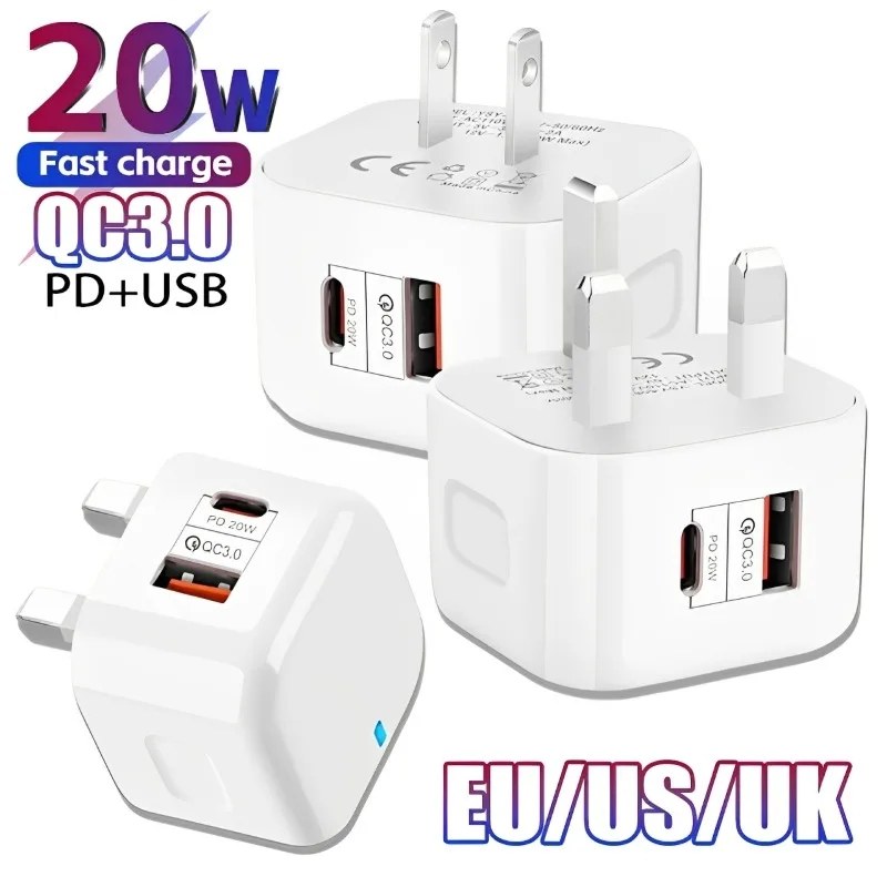 EU US UK 20W Dual Ports Type C USB C PD Wall Charger Fast Quick Charging Power Adapters For IPhone 11 12 13 14 15
