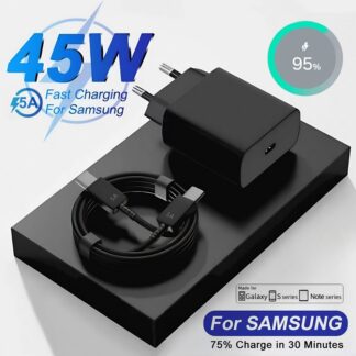 45W 5A Super Fast Charger For S25 S24 S23 S22 Plus Note 20 Ultra A15 A25 A35 A53 A54 A55 USB-C to Type-C Charging Cable