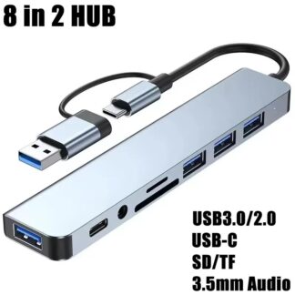 USB C HUB 8 in 1 USB C Adapter with 4K HDMI 100W PD USB 3.0 RJ45 Ethernet SD/TF Card Reader MacBook pro air ipad