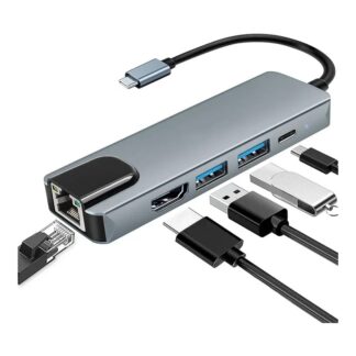 USB C Hub, 5-in-1 USB C to 4K HDMI,USB C Multiport Adapter with Ethernet Port, 100W Power Delivery PD Type C Charging Port, USB 3.0& 2.0 Ports Adapter,