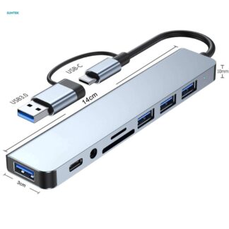 USB C Hub 8 in 1 Multiport Adapter with Type C PD Charging, USB 3.0 Ports, SD/TF Card Reader, 3.5mm Audio Jack, Ultra Slim Docking Station for Laptop, MacBook Pro/Air, Windows & Ty