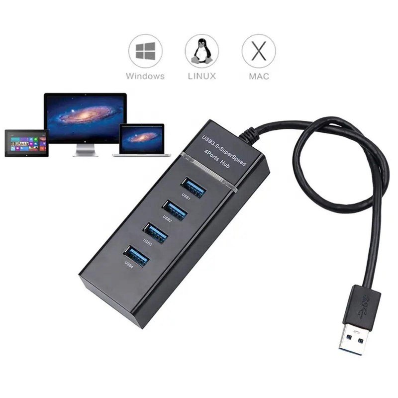 High Speed Usb 3.1 4 Port Usb 3.0 Hub For Pc Laptop Tablet – Black - Experience Lightning-Fast Connectivity With A High-Speed Usb 3.1 Hub