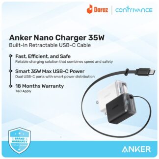 Anker Nano Charger 35W, Compact Fast Wall Charger with Built-In Retractable USB-C Cable, USB-C Power Delivery, High-Speed Charging, Portable Mini Adapter for iPhone, Samsung Galaxy